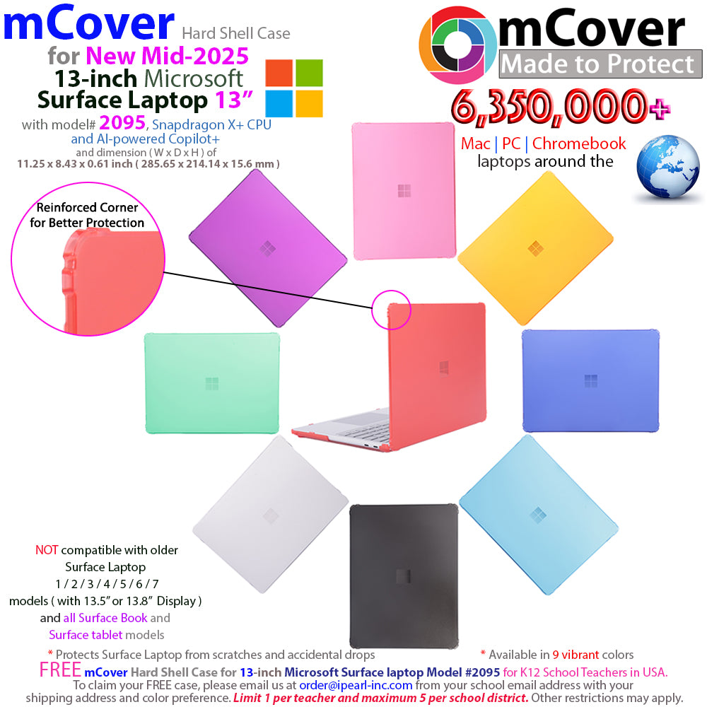 mCover case ONLY Compatible for 2025+ 13" Microsoft Surface Laptop 13 Windows PC (Model# 2095) with Snapdragon CPU & Copilot+ (NOT Fitting Other Surface Laptop)