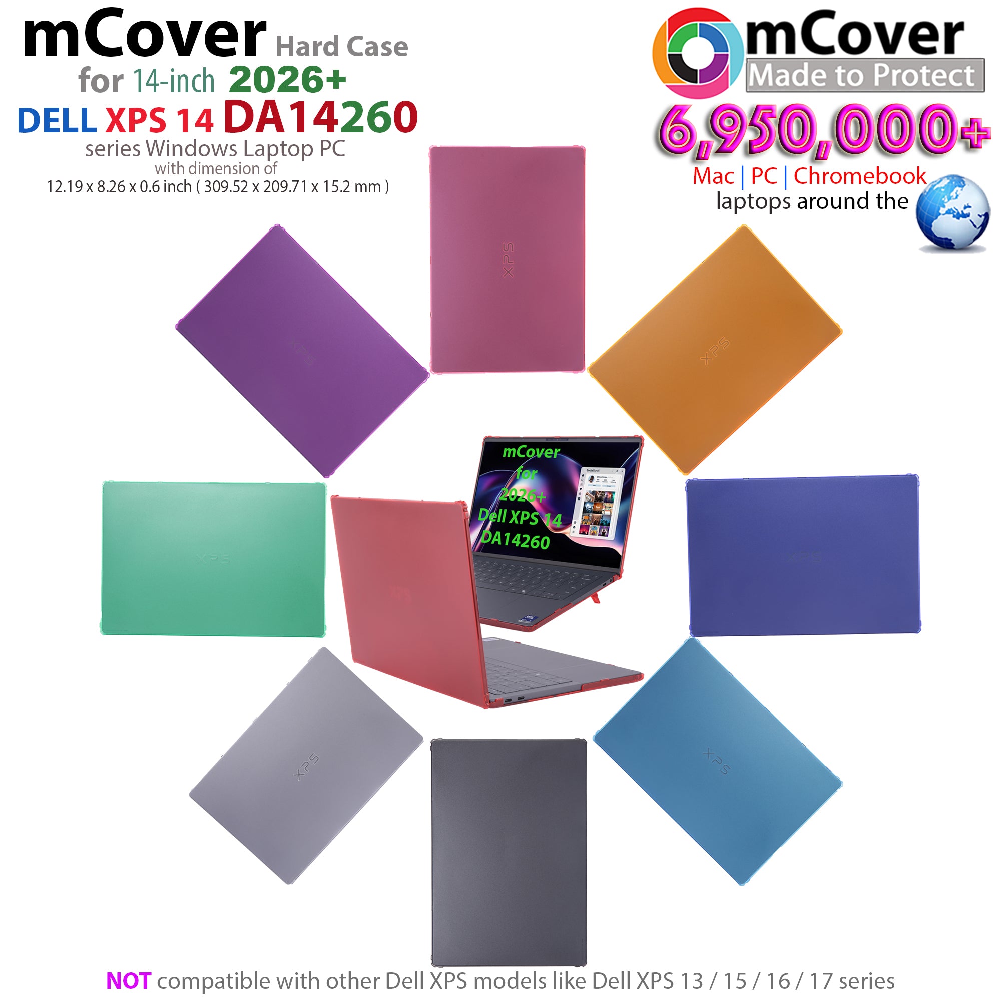 mCover Case ONLY Compatible with 2026 or Newer 14-inch Dell XPS 14 DA14260 Windows Laptop PC (Without 360 ° Hinge, NOT Fitting Any Other Dell Models)