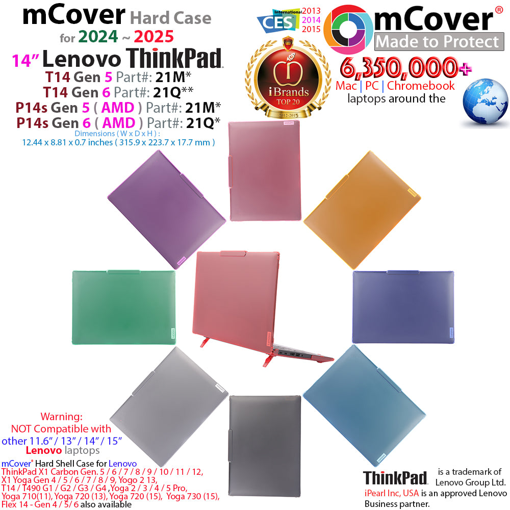 mCover Hard Case ONLY Compatible for 2024-2025 14" Lenovo ThinkPad T14 Gen 5/6 and P14s Gen 5/6 (AMD) Windows Notebook PC (with 180° Hinge, NOT Fitting Any Other Lenovo Models)