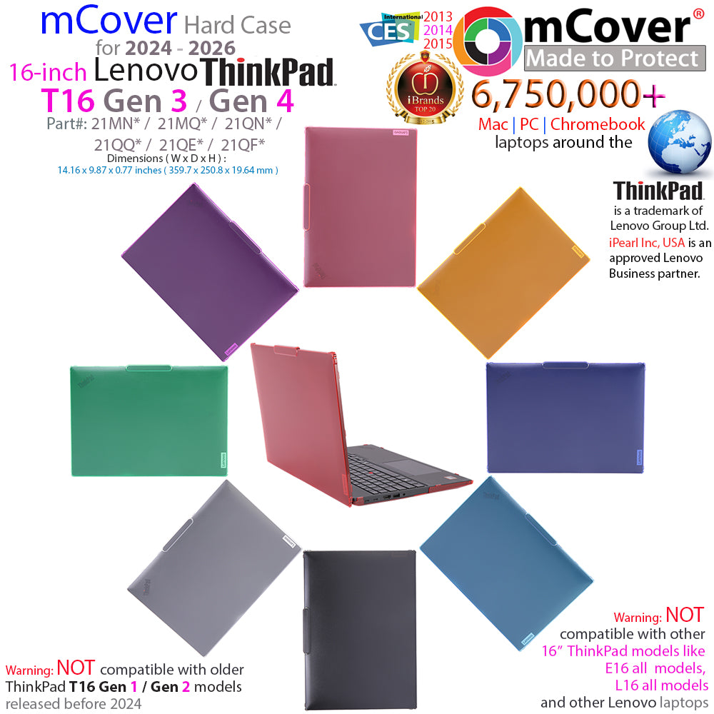 mCover case ONLY Compatible for 2024-2026 16" Lenovo ThinkPad T16 Gen 3 / Gen 4 Series Windows Notebook Computers (NOT Fitting Any Other Lenovo Models)