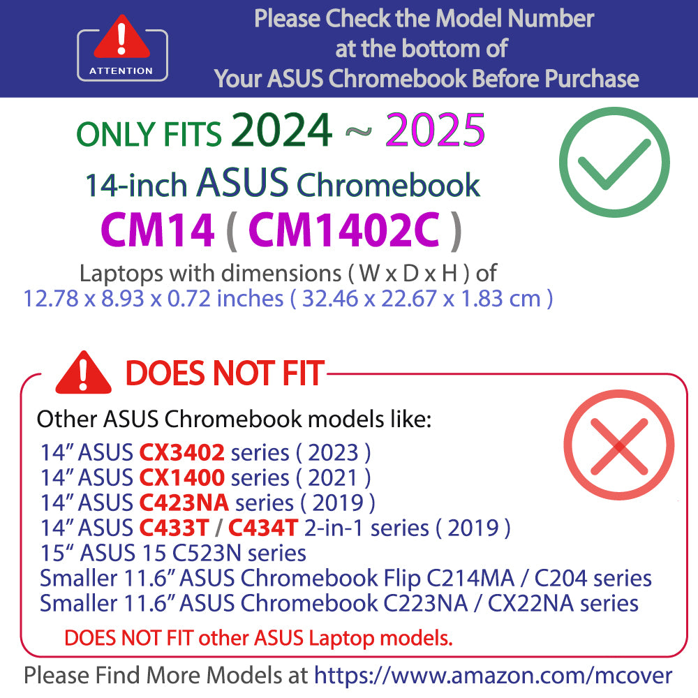 mCover Case Compatible ONLY with 2024~2025 14-inch ASUS Chromebook CM14 (CM1402c) Series Notebook Computers (NOT Fitting Any Other ASUS Models)