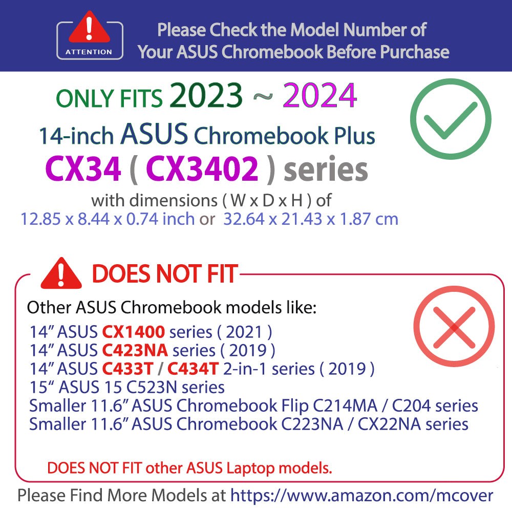 mCover Case ONLY Compatible with 2023~2024 14-inch ASUS Chromebook Plus Enterprise CX34 (CX3402) Series Laptop Computers (NOT Fitting Any Other ASUS Models)