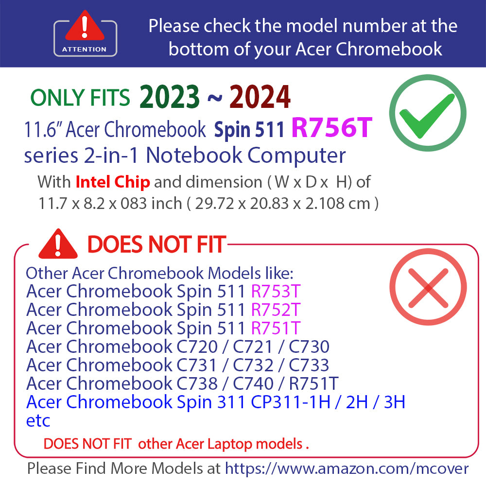 mCover Hard Case Only Compatible for 2023~2024 11.6" Acer Chromebook Spin 511 R756T Series 2-in-1 Laptop Computers (NOT Compatible with Any Other Acer Models)