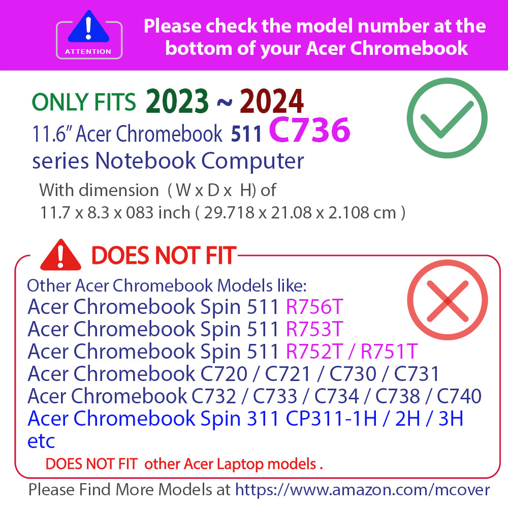 mCover Hard Case Only Compatible for 2023-2024 11.6" Acer Chromebook 511 C736 Series Clamshell Laptop Computers (NOT Compatible with Any Other Acer Models)