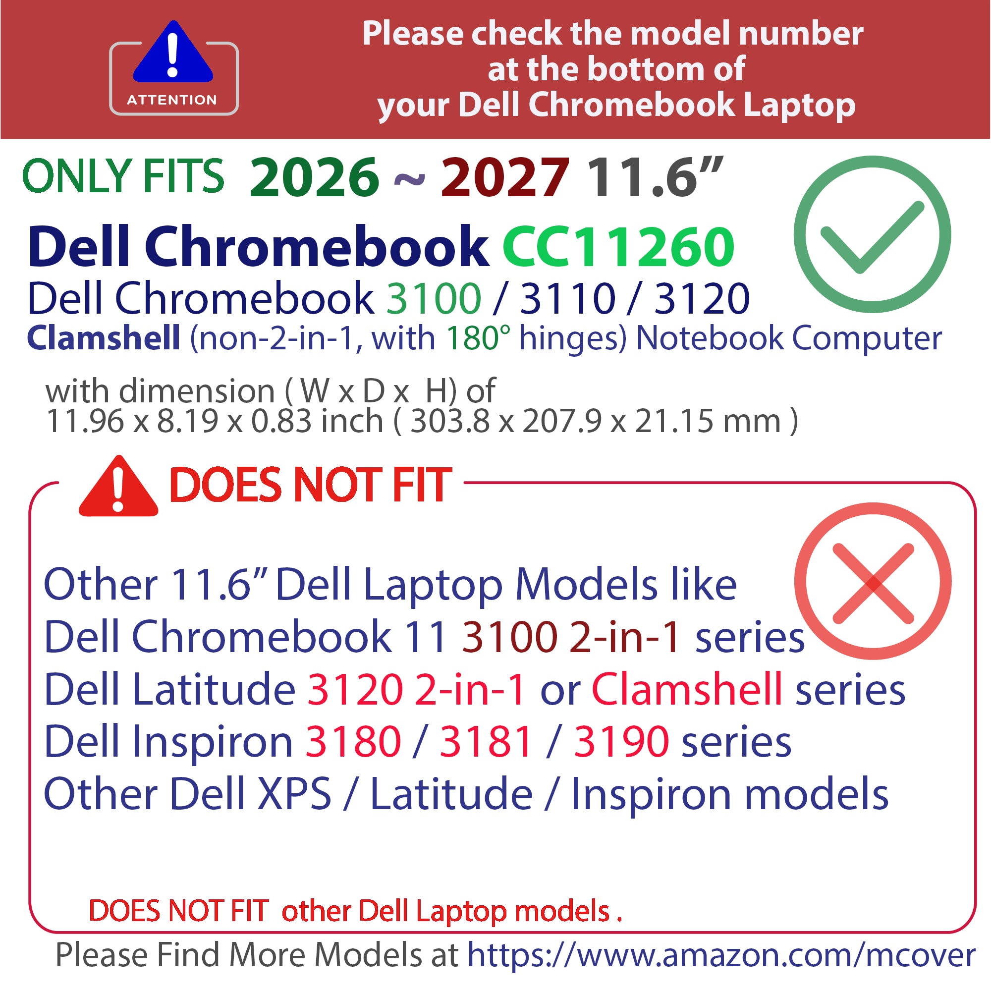 mCover Case Compatible Only for 2026+ 11.6" Dell Chromebook CC11260 Clamshell (180 ° Hinge) Educational Laptop (NOT Fitting Any Other Dell Models)