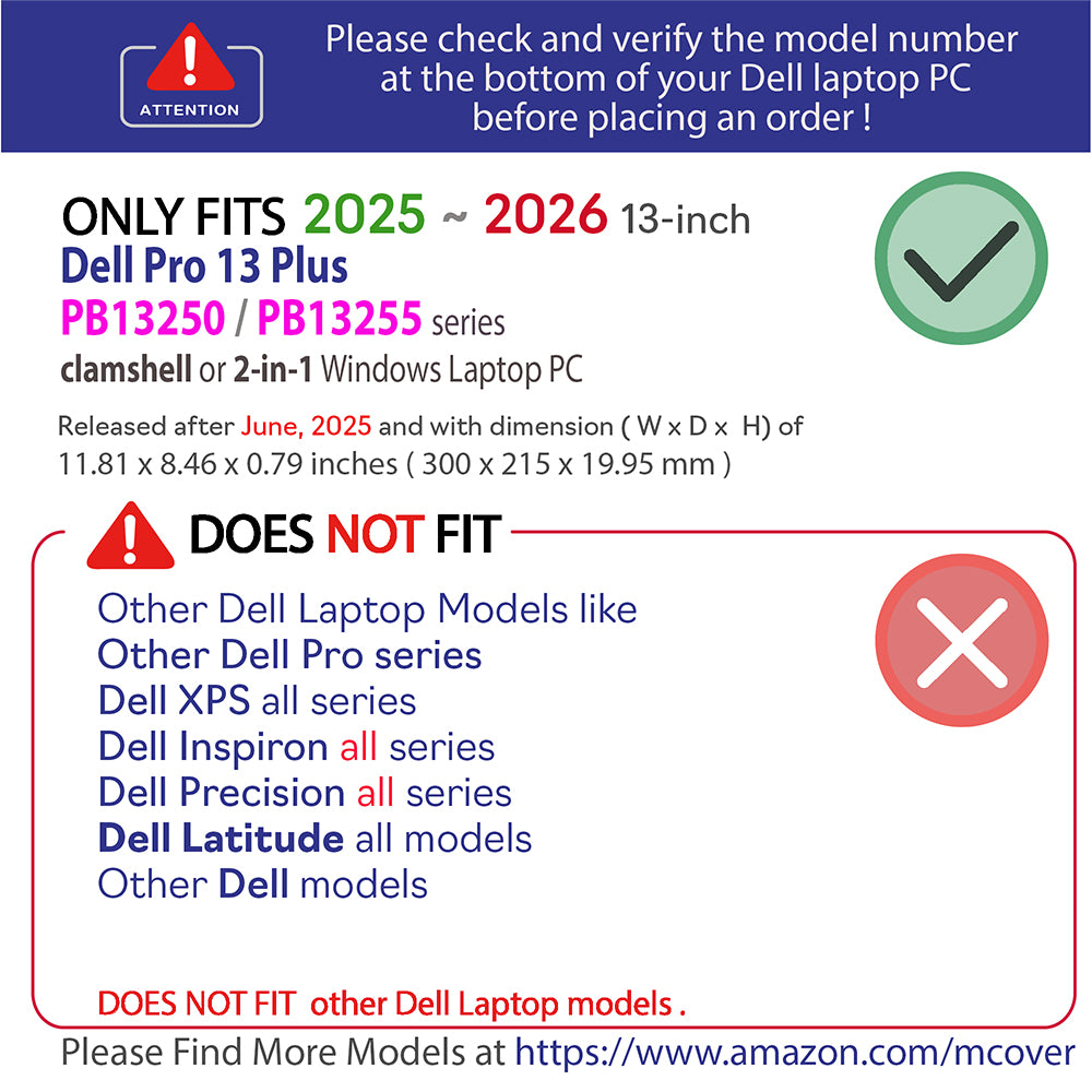 mCover Case ONLY Compatible for 2025-2026 13.3" Dell Pro 13 Plus PB13250 PB13255 Clamshell or 2-in-1 Windows PC(NOT Fitting Any Other Dell Models)