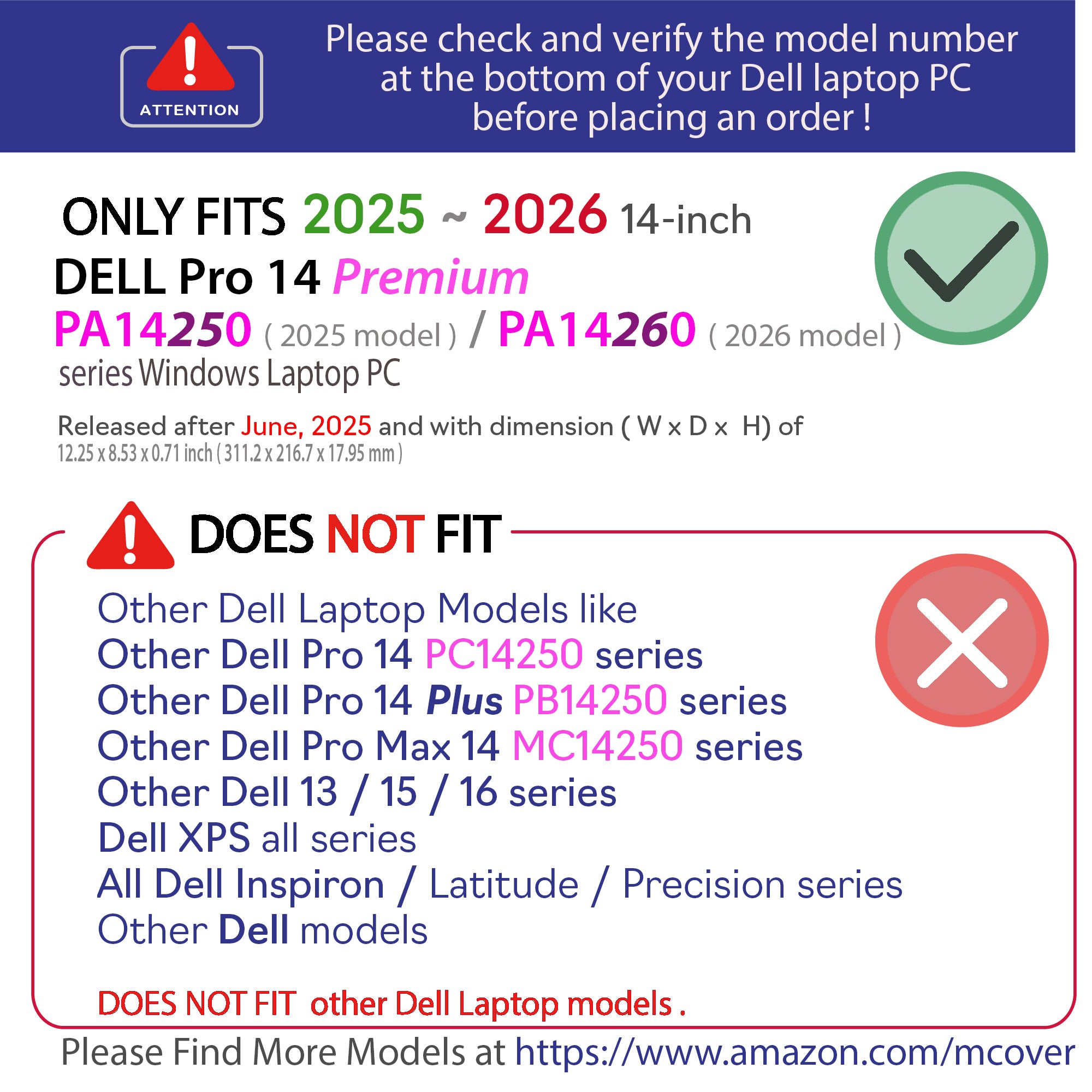 Case ONLY Compatible for 14" Dell Pro 14 Premium PA14250 (2025) / PA14260 (2026) Windows Notebook PC (NOT Fitting Any Other Dell Models)