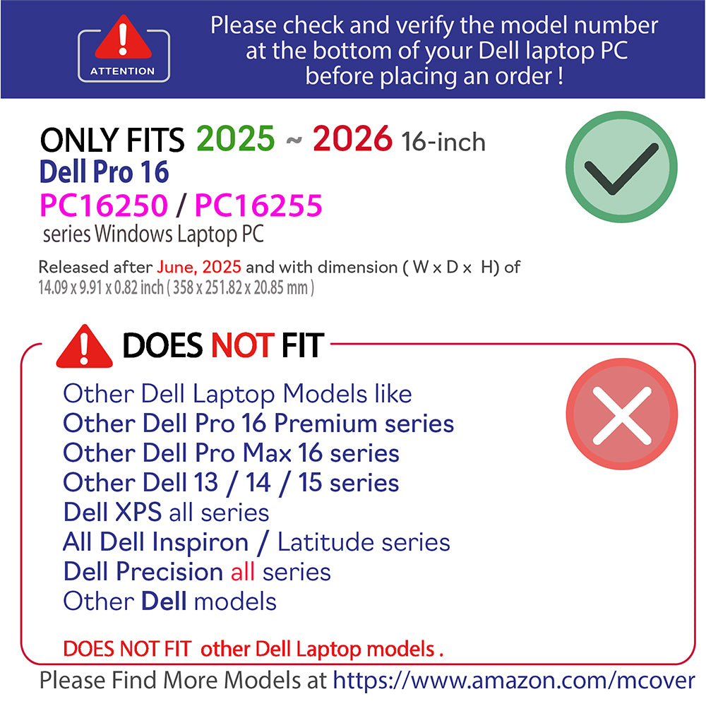 mCover Case ONLY Compatible for 2025-2026 16" Dell Pro 16 PB16250 / PB16255/ PC16250 / PC16255 Series Windows Laptop PC (NOT Fitting Any Other Dell Models)