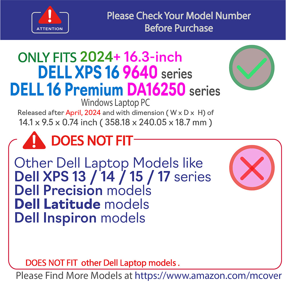mCover Case ONLY Compatible for 2024 or later 16.3-inch DELL 16 Premium DA16250 and Dell XPS 16 9640 series Windows laptop computers (NOT Fitting Any Other Dell Models)
