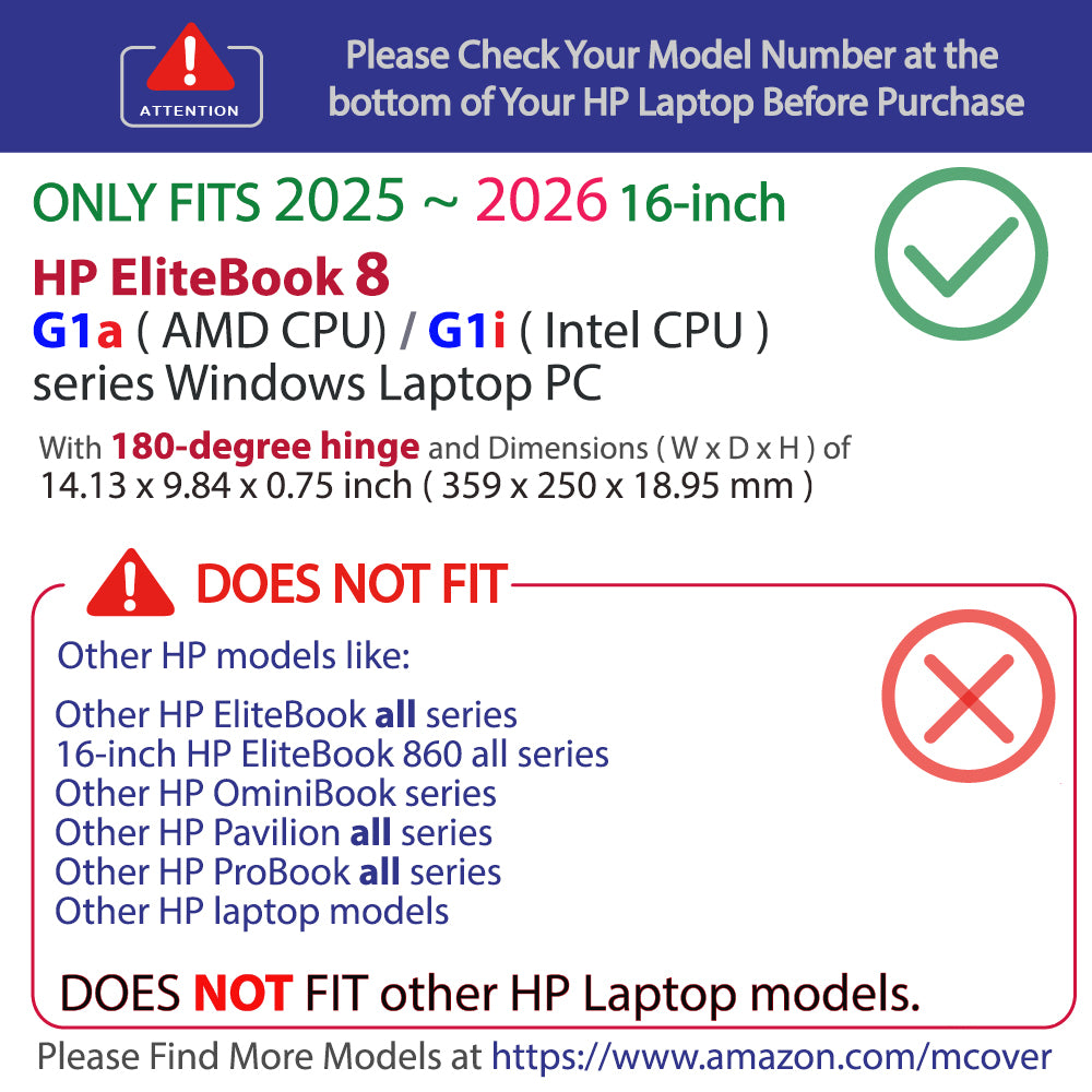mCover Case Only Compatible for 2025～2026 16" HP EliteBook 8 G1a (AMD) | G1i (Intel) 16 inch Windows Notebook AI PC (Not for Other HP Models)