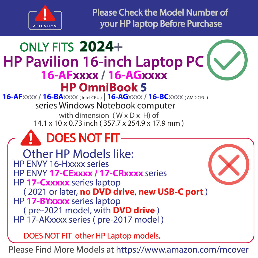 mCover Case ONLY Compatible for 2024+ HP Pavilion 16-inch Laptop PC 16-AFxxxx / 16-AGxxxx Series Windows Notebook (NOT Fitting Any Other HP Models)