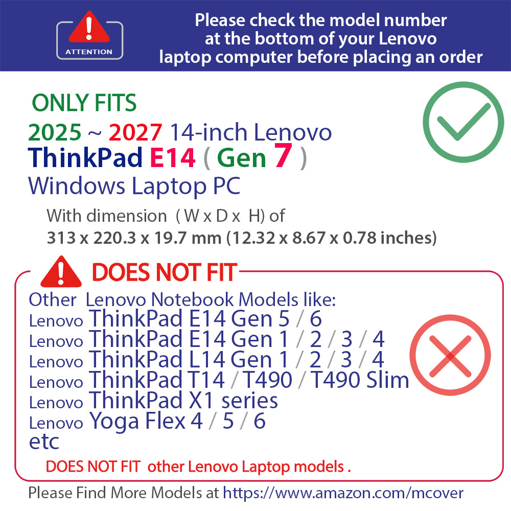 mCover Hard Case ONLY Compatible for 2025-2027 14" Lenovo ThinkPad E14 Gen 7 Windows Notebook PC (with 180° Hinge, NOT Fitting Any Other Lenovo Models)