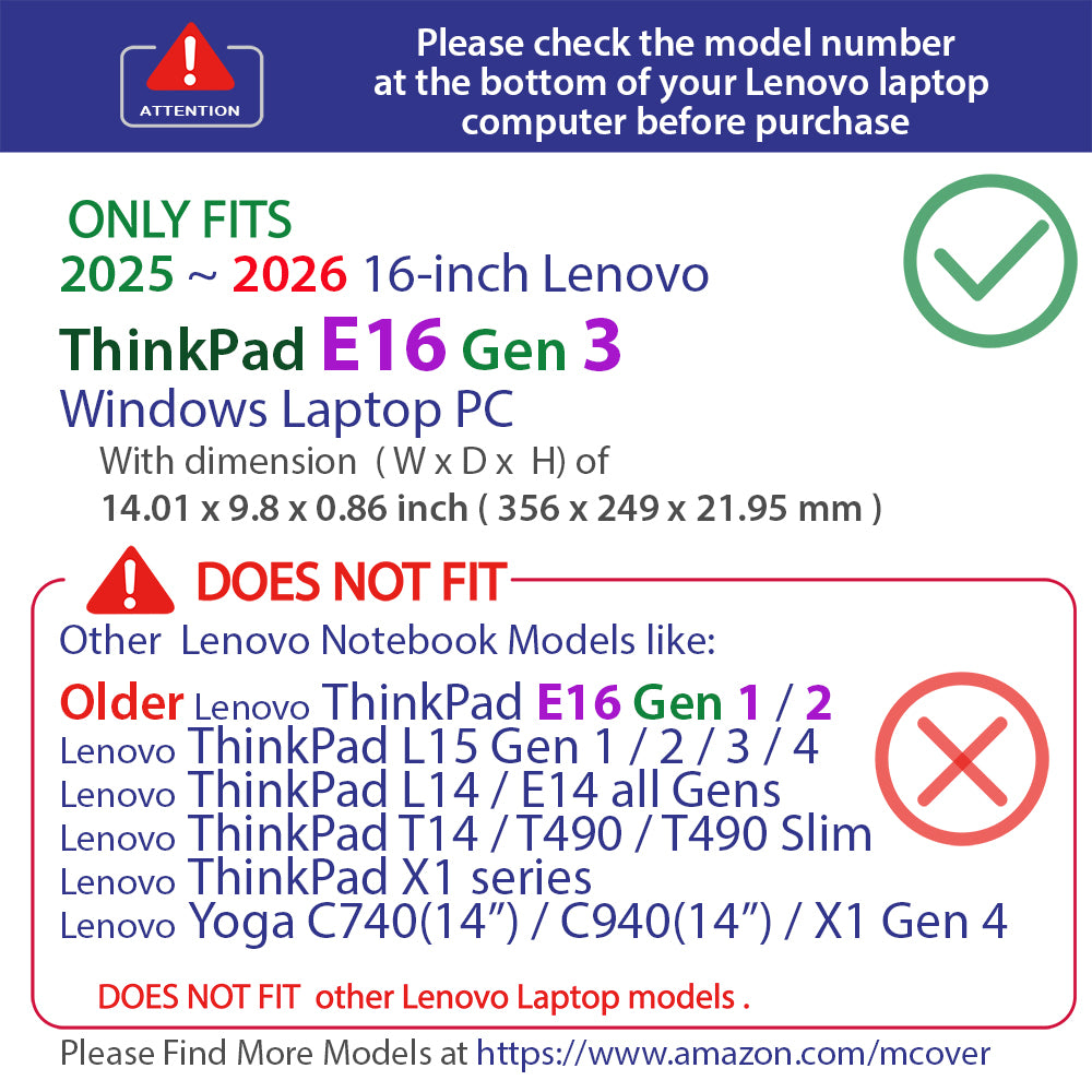 mCover case ONLY Compatible for 2025-2026 16" Lenovo ThinkPad E16 Gen 3 Series Windows Notebook Computers (NOT Fitting Any Other Lenovo Models)