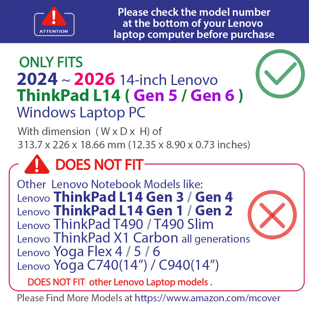 mCover case ONLY Compatible for 2024-2025 14" Lenovo ThinkPad L14 G5 G6 Series Windows Notebook Computers(NOT Fitting Any Other Lenovo Models)