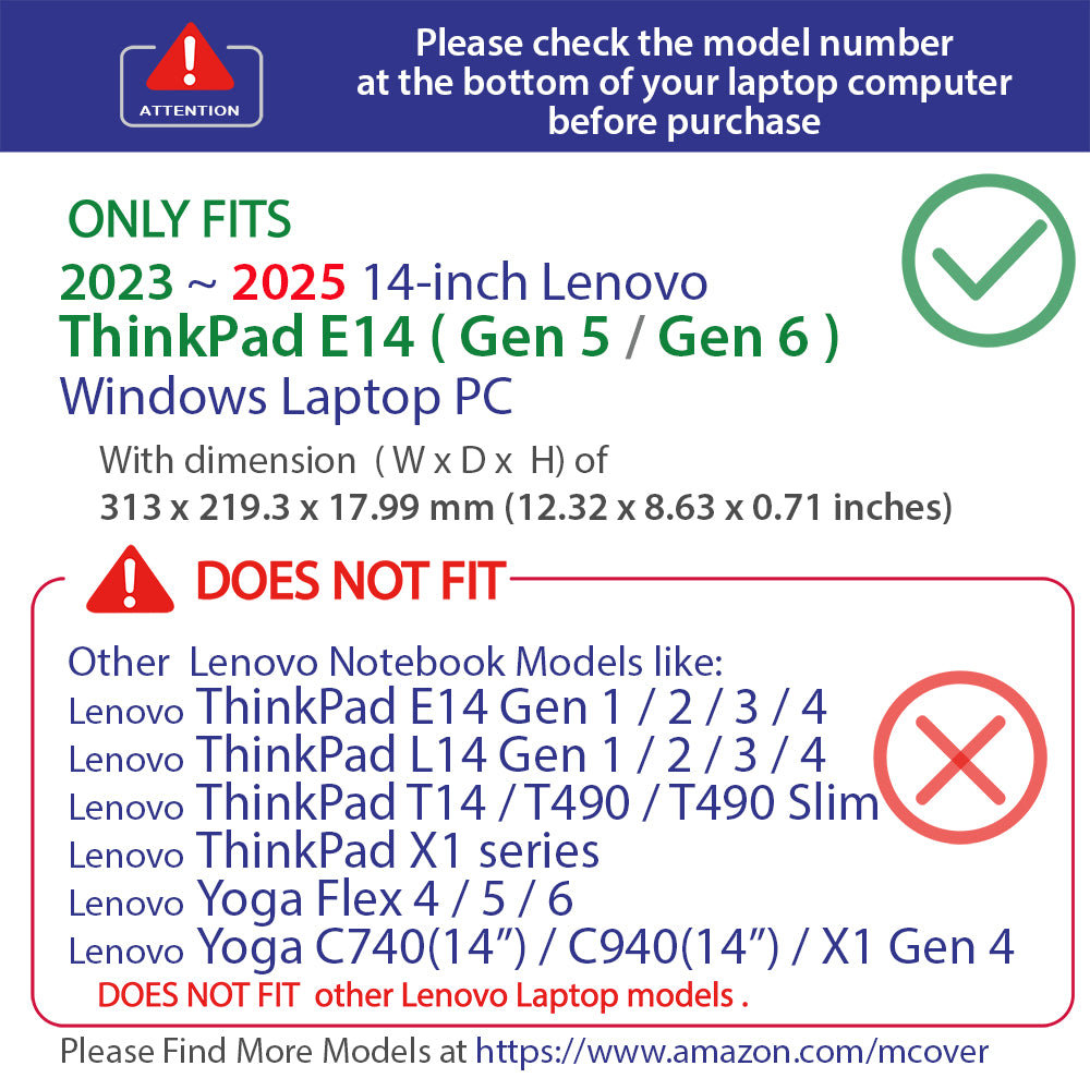 mCover Hard Case ONLY Compatible for 2023-2025 14" Lenovo ThinkPad E14 Gen 5 / Gen 6 Windows Notebook PC (with 180° Hinge, NOT Fitting Any Other Lenovo Models)