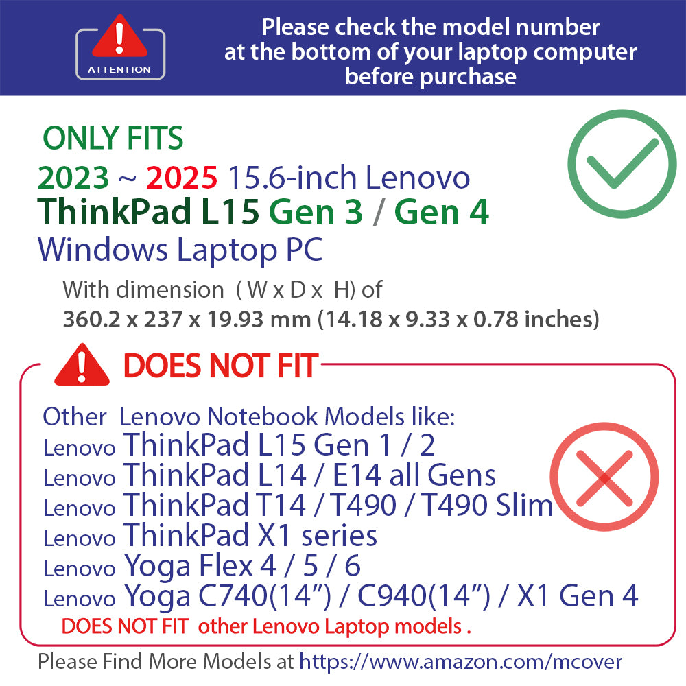 mCover case ONLY Compatible for 2023-2025 15.6" Lenovo ThinkPad L15 Gen 3 | Gen 4 Series Windows Notebook Computers (NOT Fitting Any Other Models)