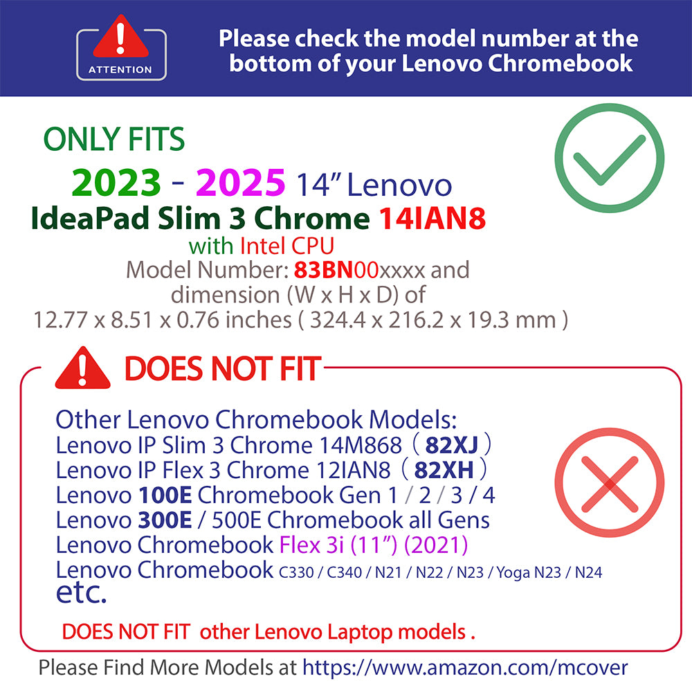 mCover Case ONLY Compatible for 2023-2025 14" Lenovo IP Slim 3 Chrome 14IAN8 Chromebook Laptops (NOT Fitting Other Lenovo Models)