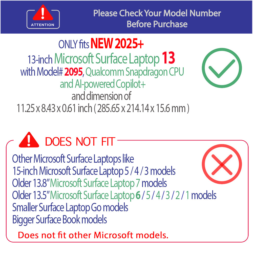 mCover case ONLY Compatible for 2025+ 13" Microsoft Surface Laptop 13 Windows PC (Model# 2095) with Snapdragon CPU & Copilot+ (NOT Fitting Other Surface Laptop)