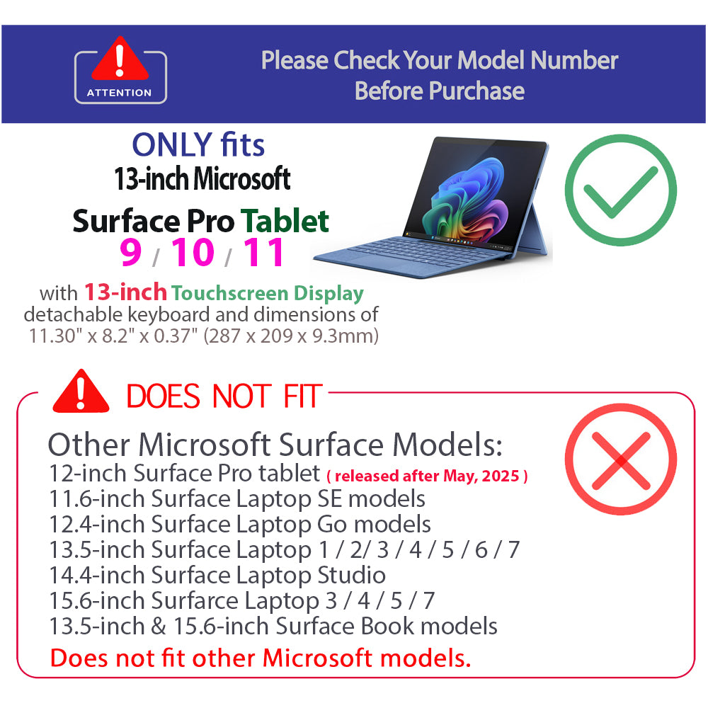 mCover Hybrid Case ONLY Compatible for 2022-2025 13" Microsoft Surface Pro 9/10 / 11 Tablet Windows PC (NOT Fitting Other Surface Tablet Models)