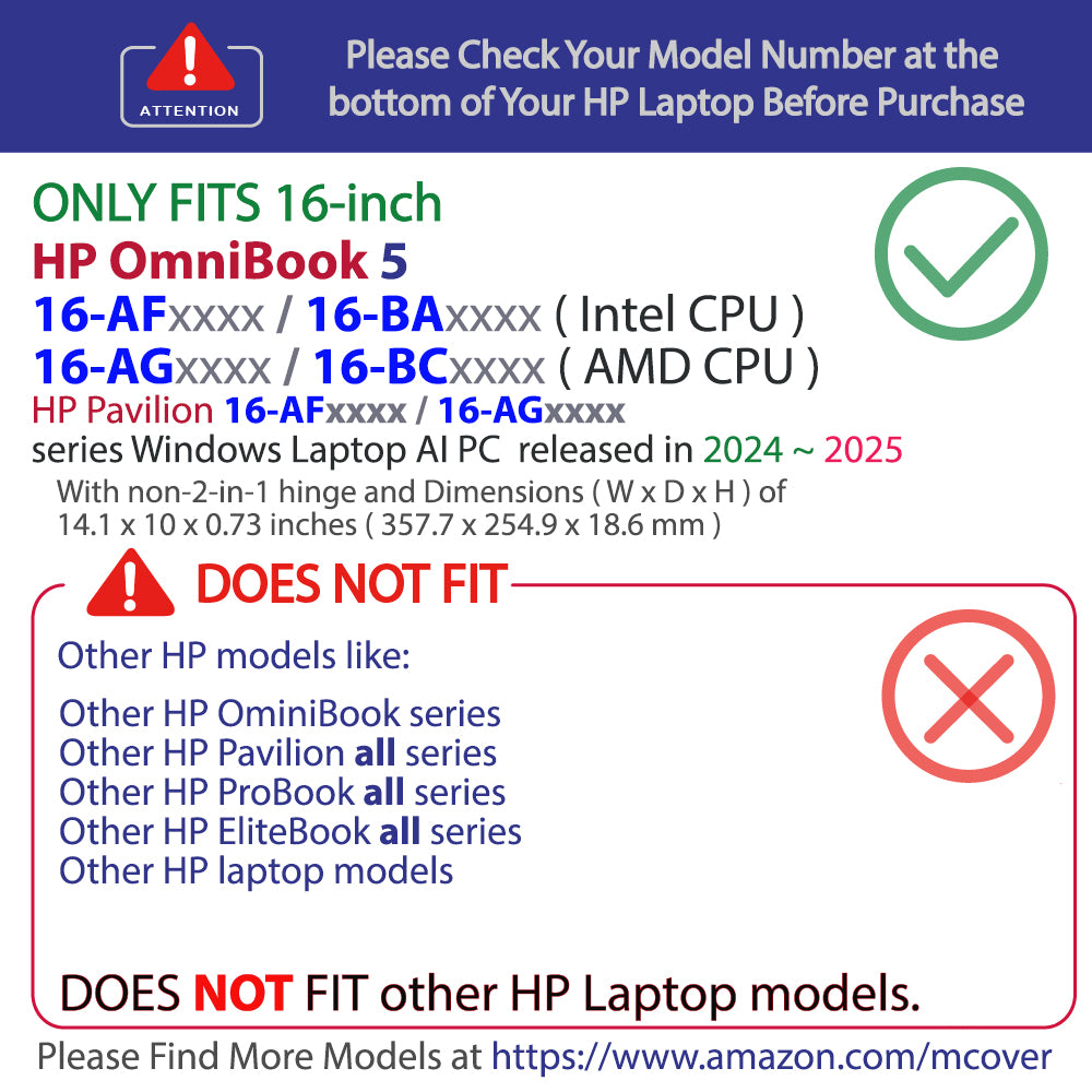 mCover Case ONLY Compatible for 16” 2024+ HP OmniBook 5 16-AF / 16-AG / 16-BAxxxx / 16-BCxxxx and Pavilion 16-AF / 16-AG0000 Series Windows AI Notebook PC (NOT Fitting Other HP Models)