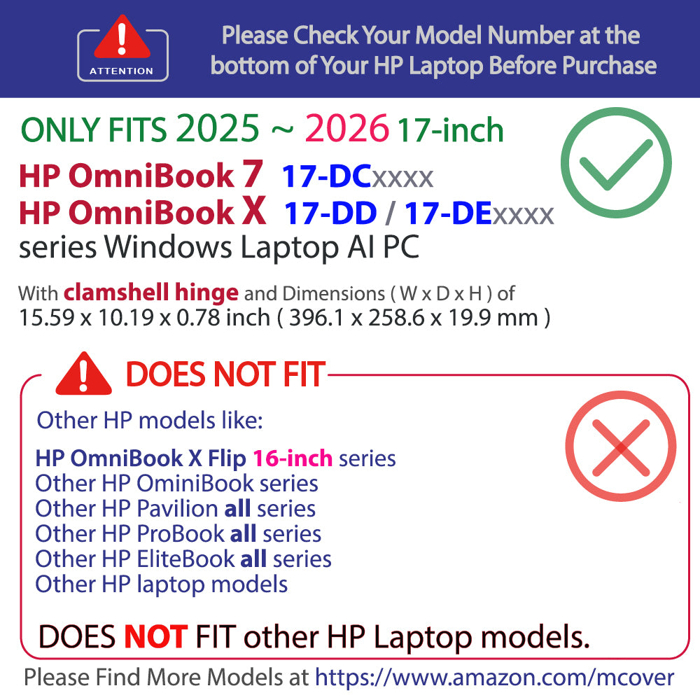 mCover Case ONLY Compatible for 17.3” 2025+ HP OmniBook 7 17-DCxxxx and OmniBook X 17-DDxxxx 17-DExxxx Series Windows Laptop PC (NOT Fitting Other HP Models)