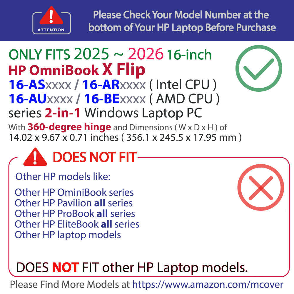mCover Case ONLY Compatible for 16” 2025+ HP OmniBook X Flip 16-ASxxxx 16-AUxxxx 16-ARxxxx 16-BExxxx 2-in-1 Windows Laptop PC (NOT Fitting Other HP Models)