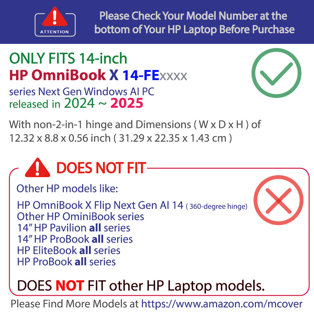 mCover Hard Case ONLY Compatible for 2024~2025 14" HP OmniBook X 14-FExxxx Series Windows AI PC Laptop (NOT Fitting Any Other HP Models)