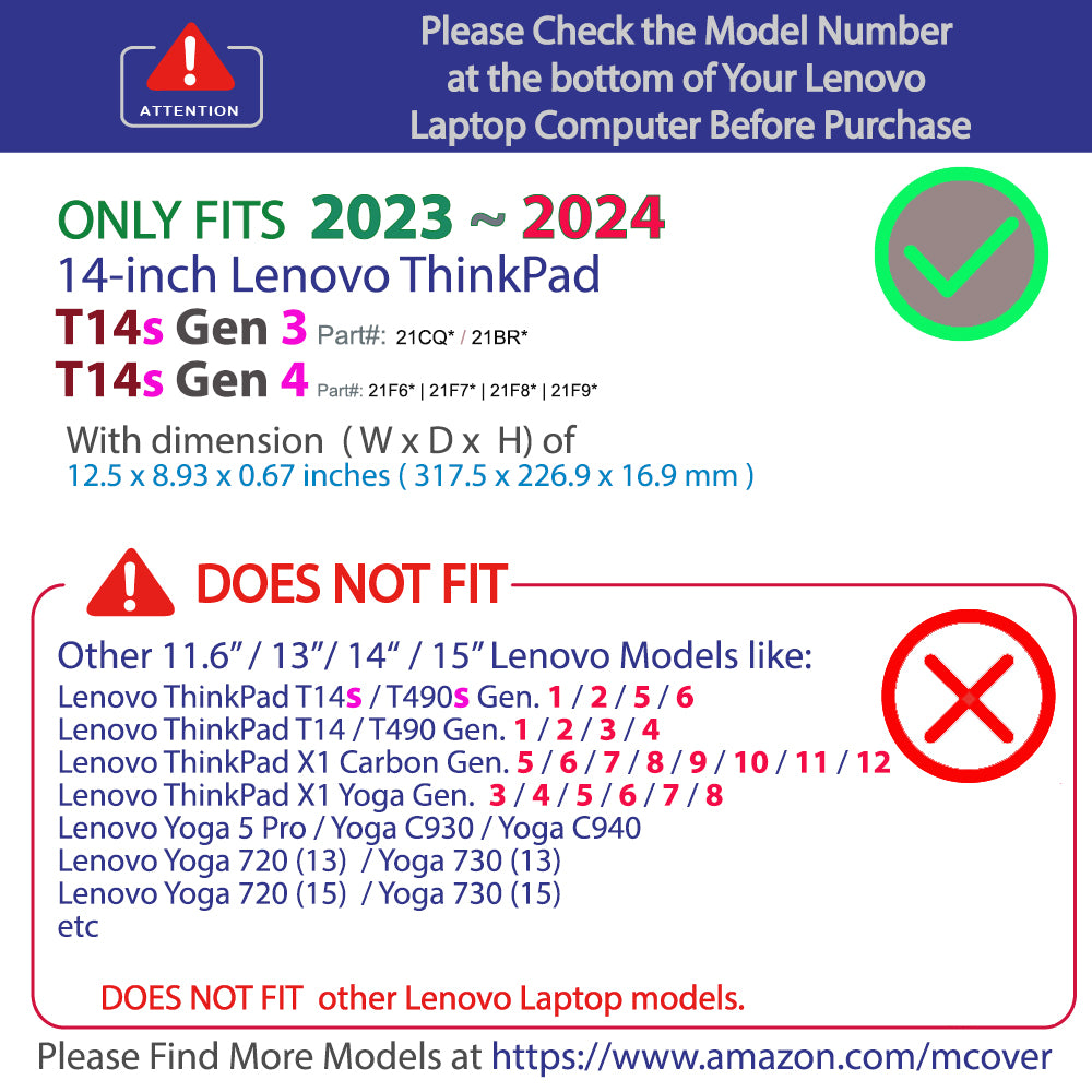 mCover Hard Case ONLY Compatible for 2023-2024 14" Lenovo ThinkPad T14s Slim Gen 3 / Gen 4 Windows PC (with 180° Hinge, NOT Fitting Any Other Lenovo Models)