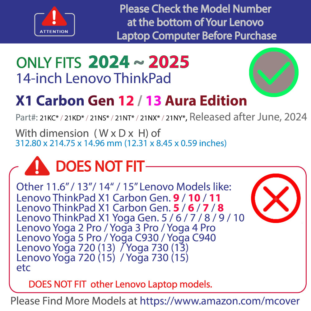 mCover Hard Case ONLY Compatible for 2024-2025 14" Lenovo ThinkPad X1 Carbon Gen 12/13 Windows Notebook PC (with 180-degree Hinge, NOT Fitting Any Other Lenovo Models)