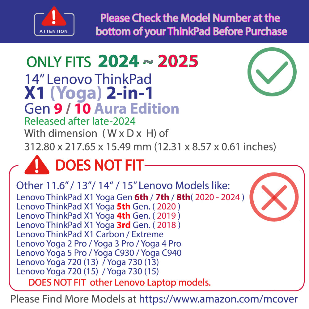 mCover Case Only Compatible for 2024~2025 14" Lenovo ThinkPad X1 2-in-1 (Yoga) Gen 9/10 Series Windows Notebook PC (NOT Working with Other Lenovo Models)