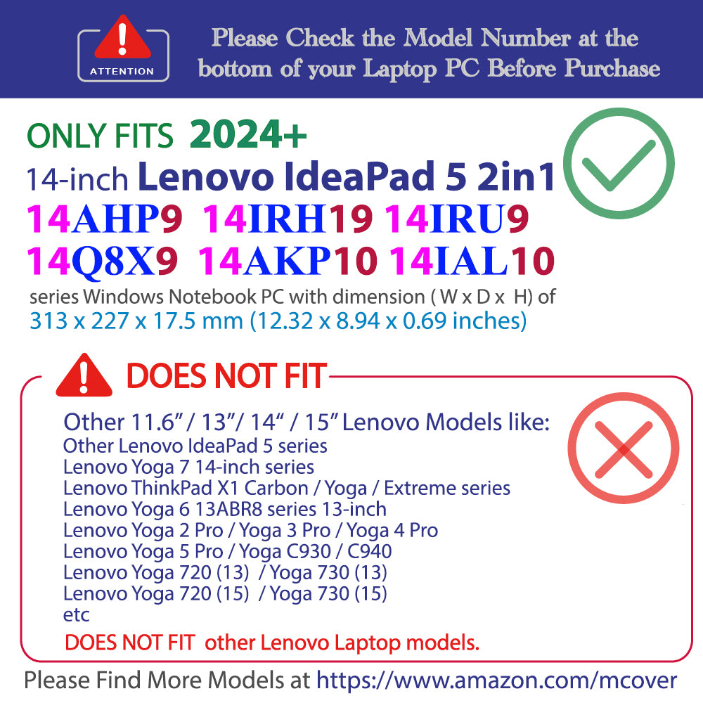 mCover case ONLY Compatible for 2024+ 14-inch Lenovo IdeaPad 5 2-in-1 14IAL10 / 14AKP10 / 14AHP9 / 14IRU9 / 14IRH9 / 14Q8X9 Series Windows Notebook PC(NOT Fitting Any Other Models)