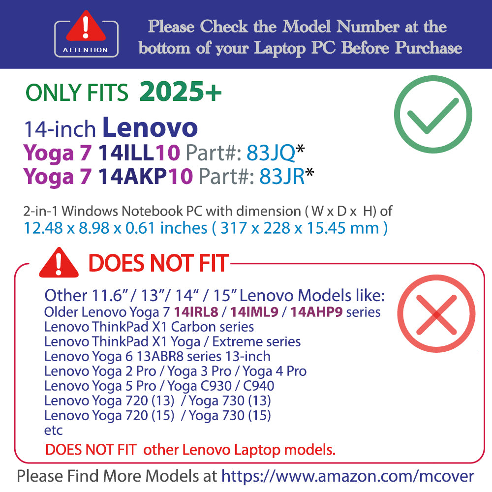 mCover case ONLY Compatible for 2025~2026 14-inch Lenovo Yoga 7 2-in-1 14ILL10 | 14AKP10 Series Windows Notebook Computers (NOT Fitting Any Other Models)