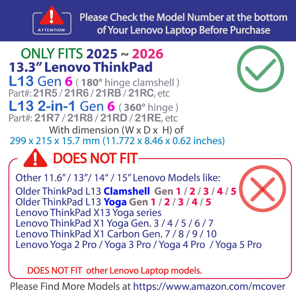 mCover Case Compatible ONLY for 2025-2026 13.3" Lenovo ThinkPad L13 Gen 6 (Clamshell or 2-in-1) Windows Laptop PC (NOT Fitting Any Other Lenovo Models)