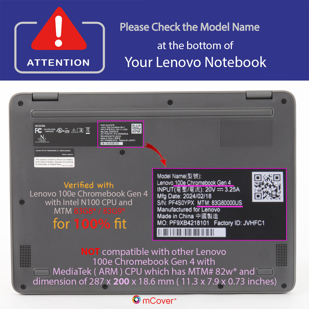 mCover Hard Case ONLY Compatible for 2024~2025 11.6" Lenovo 100E Chromebook Gen 4 (with Intel CPU and Model# 83G*) Laptop Computer (NOT Fitting Any Other Lenovo Models)