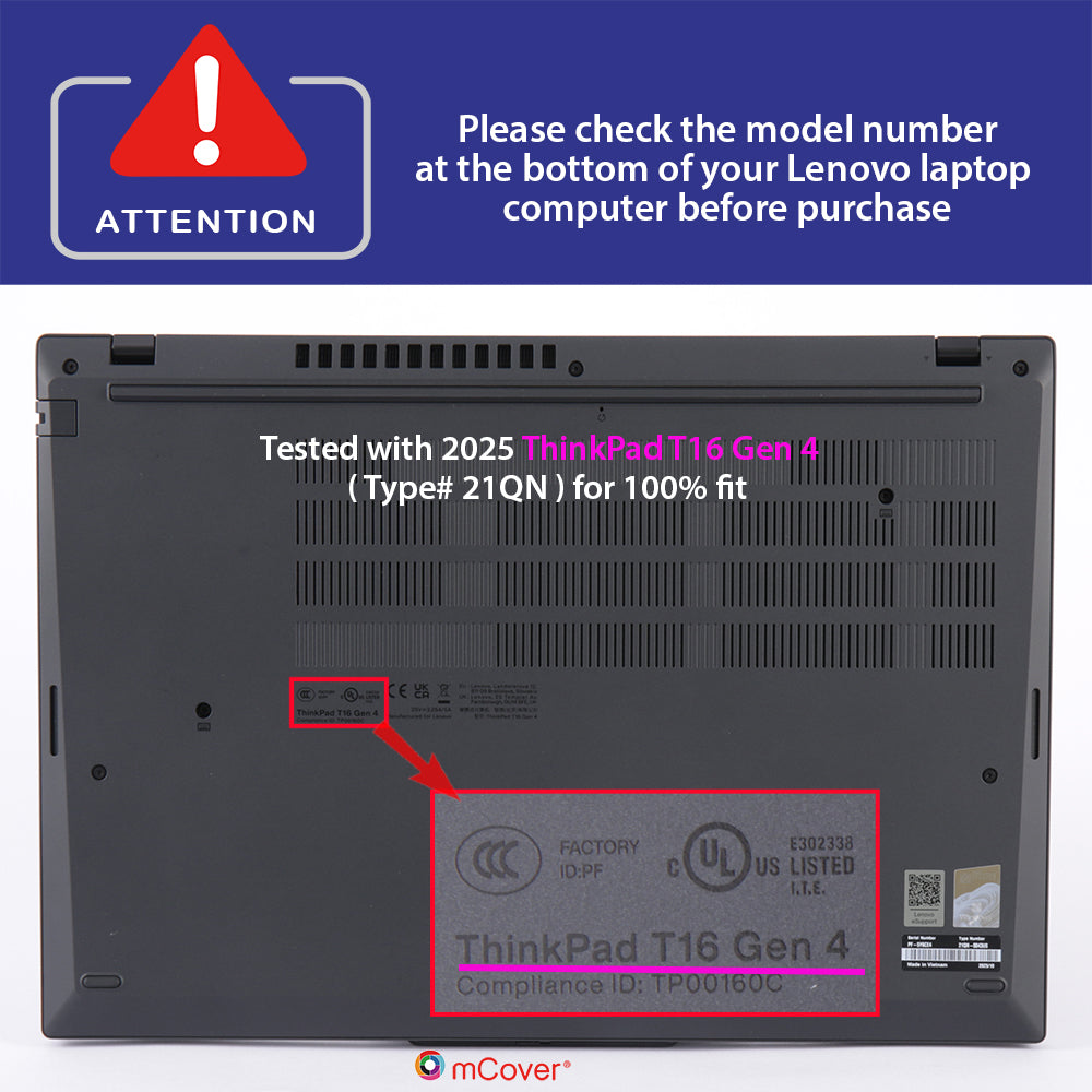 mCover case ONLY Compatible for 2024-2026 16" Lenovo ThinkPad T16 Gen 3 / Gen 4 Series Windows Notebook Computers (NOT Fitting Any Other Lenovo Models)