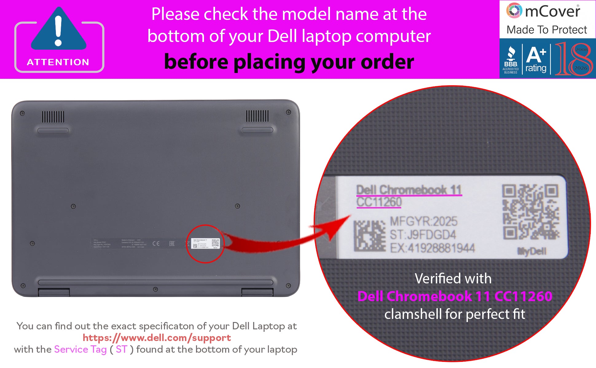 mCover Case Compatible Only for 2026+ 11.6" Dell Chromebook CC11260 Clamshell (180 ° Hinge) Educational Laptop (NOT Fitting Any Other Dell Models)