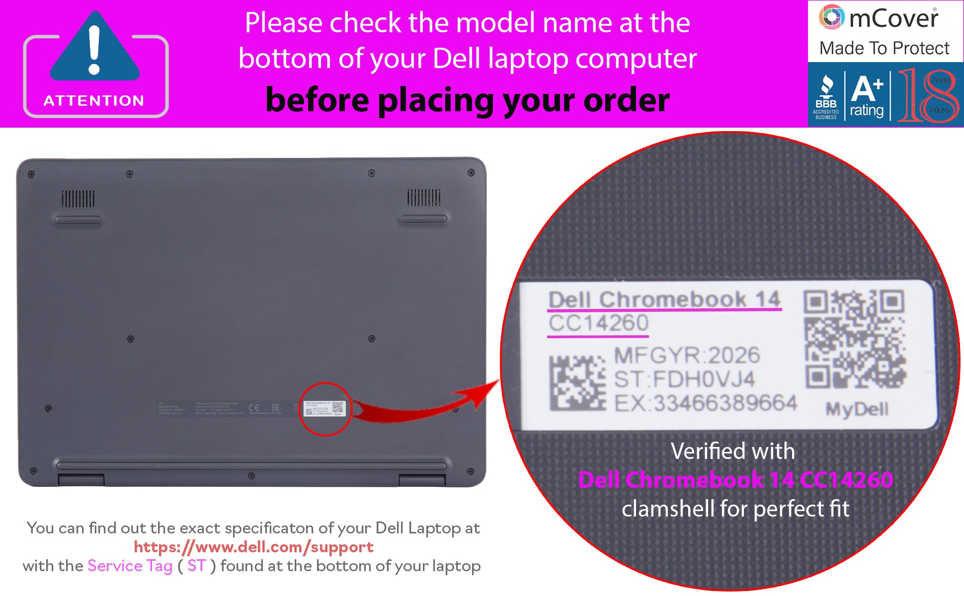 mCover Case ONLY Compatible with 2026+ 14-inch Dell Chromebook 14 CC14260 Clamshell Laptop (Without 360 ° Hinge, NOT Fitting Any Other Dell Models)