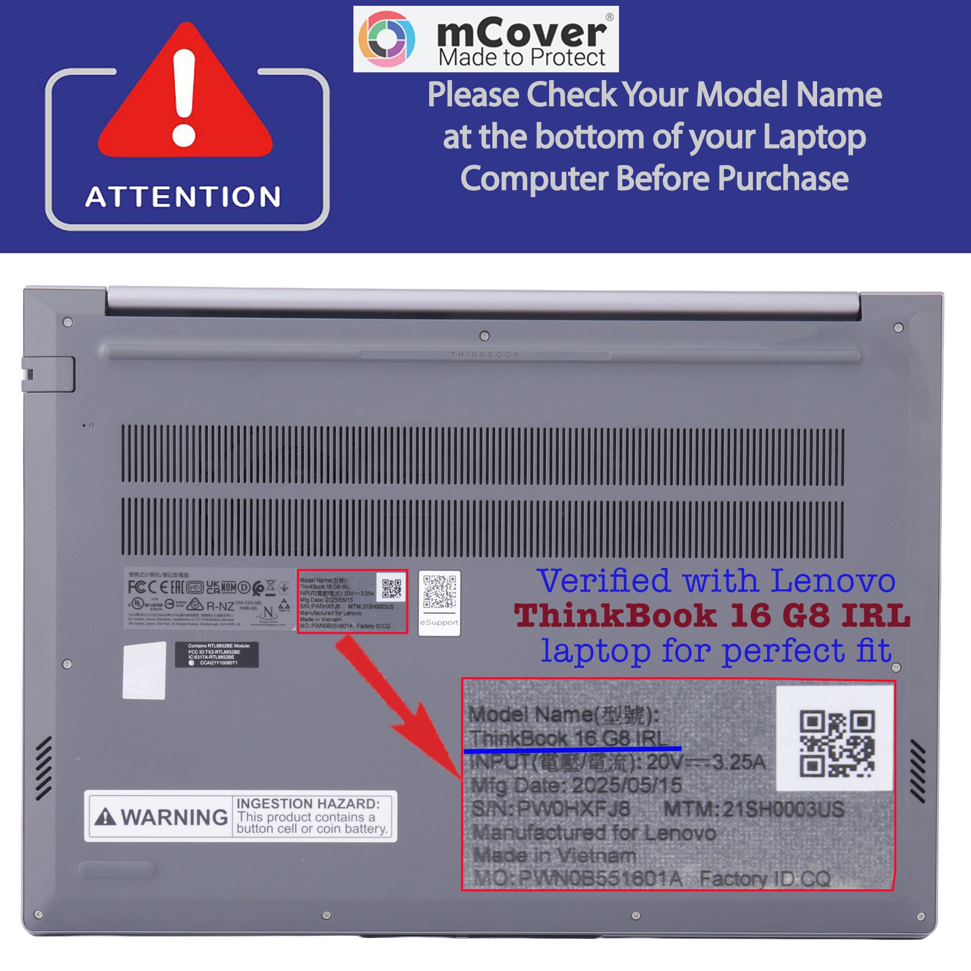 mCover Case ONLY Compatible for 2023-2026 16" Lenovo ThinkBook 16 G6 / G7 / G8 / G9 Series Windows Notebook PC(NOT Fitting Any Other Lenovo Models)
