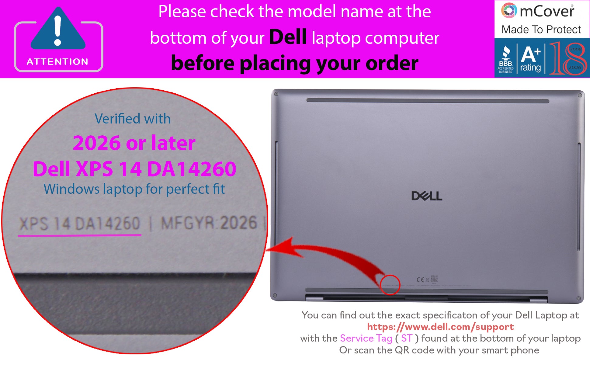 mCover Case ONLY Compatible with 2026 or Newer 14-inch Dell XPS 14 DA14260 Windows Laptop PC (Without 360 ° Hinge, NOT Fitting Any Other Dell Models)