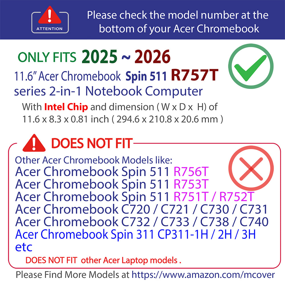 Hard Case Only Compatible for 2025~2026 11.6" Acer Chromebook Spin 511 R757 Series 2-in-1 Laptop Computers (NOT Compatible with Any Other Acer Models)