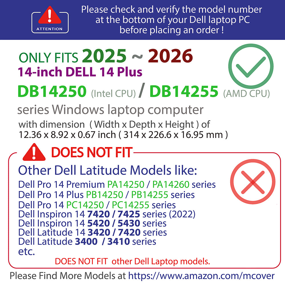 mCover Case ONLY Compatible for 2025+ 14" Dell 14 Plus DB14250 / DB14255 Clamshell Windows Notebook PC (NOT Fitting Any Other Dell Models)