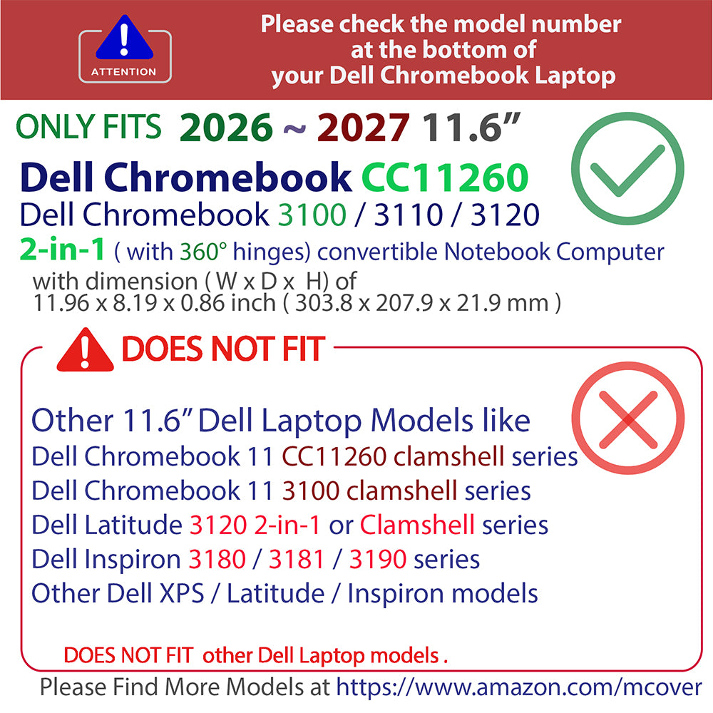 mCover Case Compatible Only for 2026+ 11.6" Dell Chromebook CC11260 2-in-1 (with 360° Hinge) Laptop Computer (NOT Fitting Any Other Dell Models)
