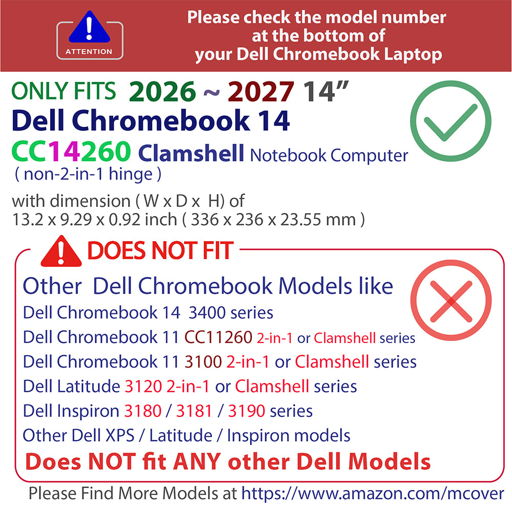 mCover Case ONLY Compatible with 2026+ 14-inch Dell Chromebook 14 CC14260 Clamshell Laptop (Without 360 ° Hinge, NOT Fitting Any Other Dell Models)