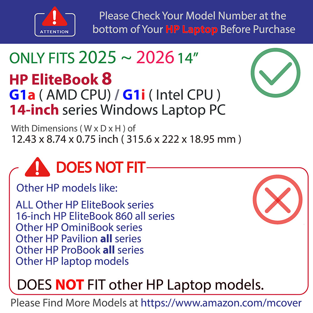 mCover Case Compatible Only for 2025-2026 14" HP EliteBook 8 G1a | G1i 14 inch Windows Laptop Computer (NOT Fitting Any Other HP Models)