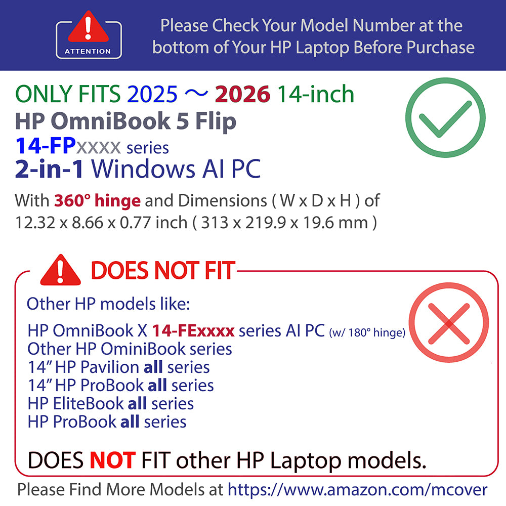 mCover Case Compatible Only for 2025-2026 14" HP OmniBook 5 Flip 14-FPxxxx 2-in-1 Windows Laptop Computer (NOT Fitting Any Other HP Models)