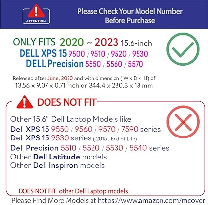 mCover Hard Shell CASE for New 2020-2023 15.6" Dell XPS 15 9500/9510/9520 Precision 5550/5560/5570 Series Laptop Computer