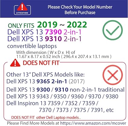 mCover Case Compatible for 2019~2022 13.4" Dell XPS 13 7390/9310 2-in-1 Convertible Notebook Computers ONLY (NOT Fitting Other Dell XPS Models)