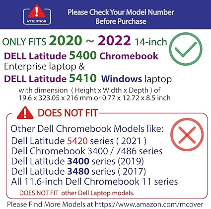 mCover Case for 2020~2022 14" Dell Latitude 5400 Chromebook Enterprise & Latitude 5410 Windows Notebook Computer Only (NOT Fitting Any Other Dell Models)