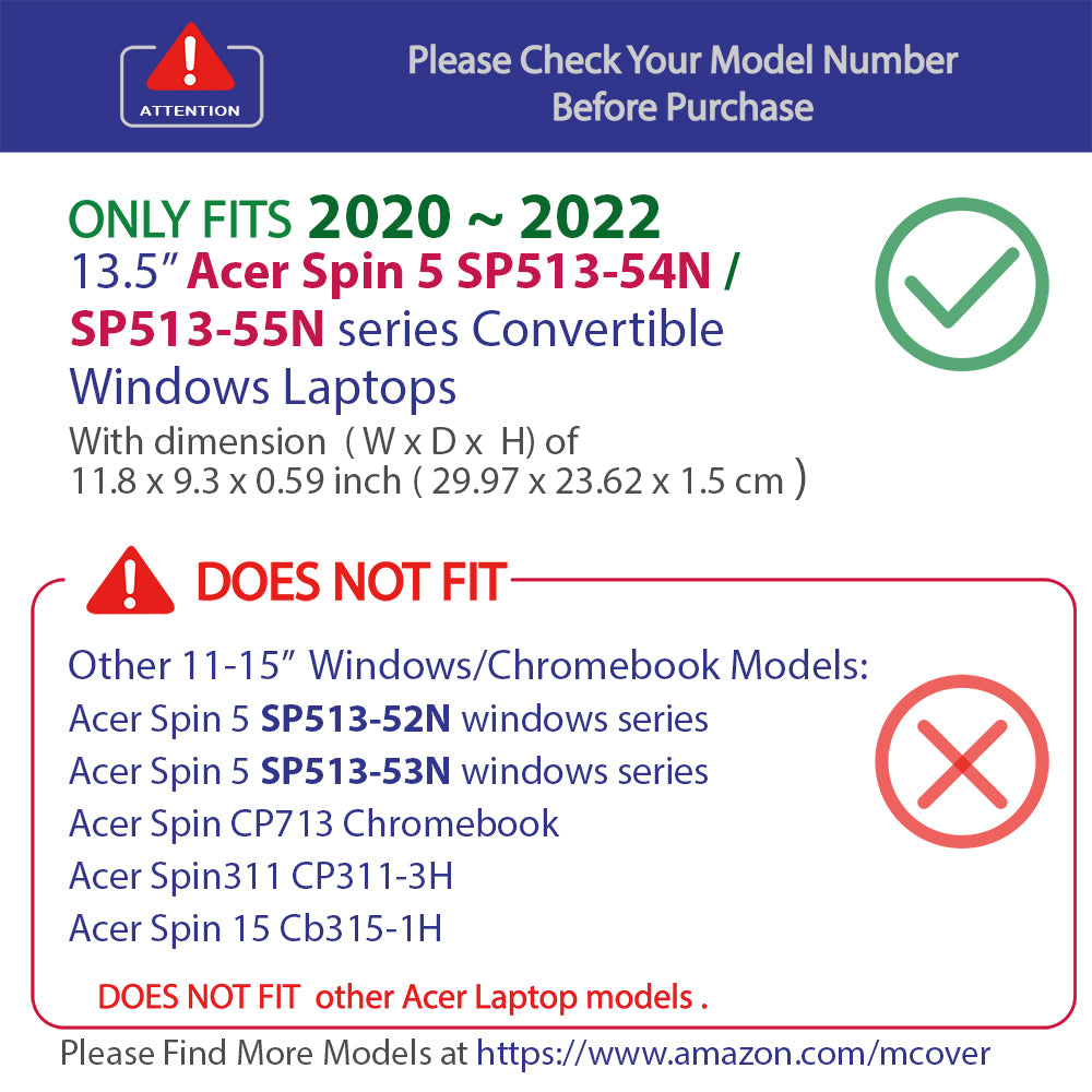 mCover Case Compatible for 2020~2022 13.5" Acer Spin 5 SP513-54N / SP513-55N Series Windows Convertible Laptop Only (NOT Fitting Any Other Acer Models)