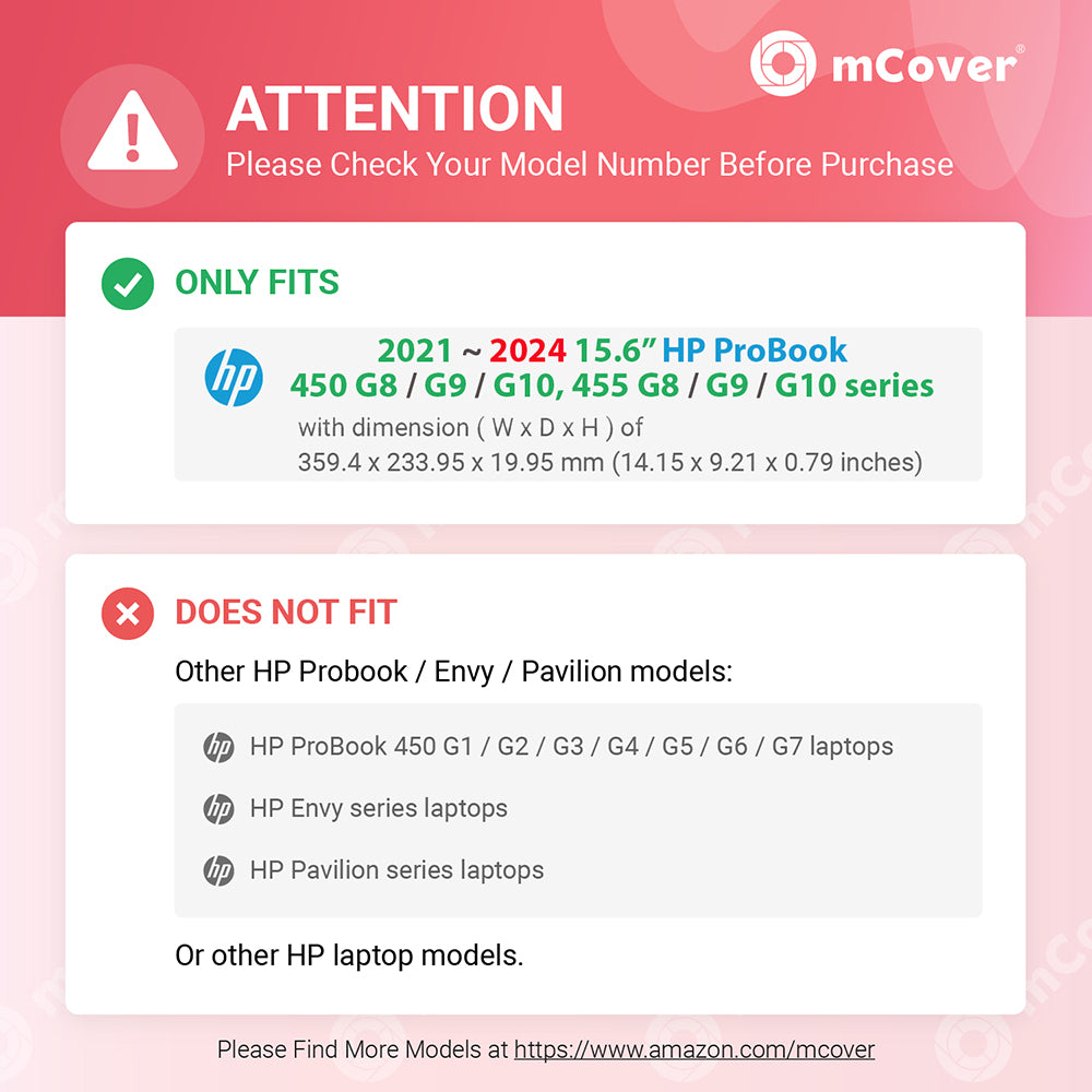 mCover Case Compatible ONLY for 2021～2024 15.6" HP ProBook 450 G8 / G9 / G10 and 455 G8 / G9 / G10 Series Notebook PC (NOT Fitting Other HP Models)